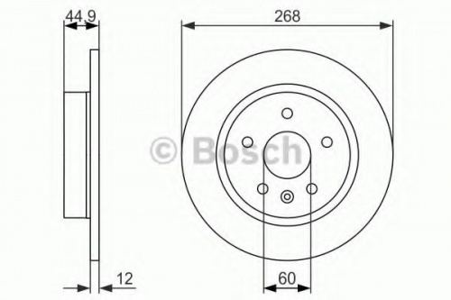 Диск торм OPEL ASTRA J/CHEVROLET CRUZE 15" зад BOSCH DF6340 (266x12)