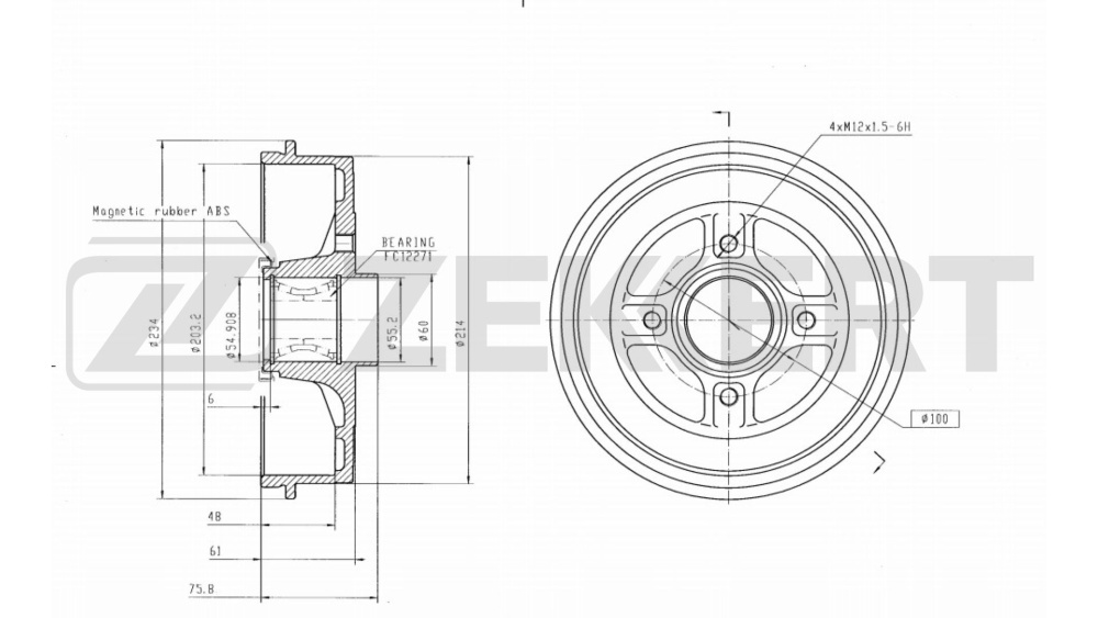 Барабан торм RENAULT LOGAN II/SANDERO II/LADA X-RAY ZEKKERT (+ подш)