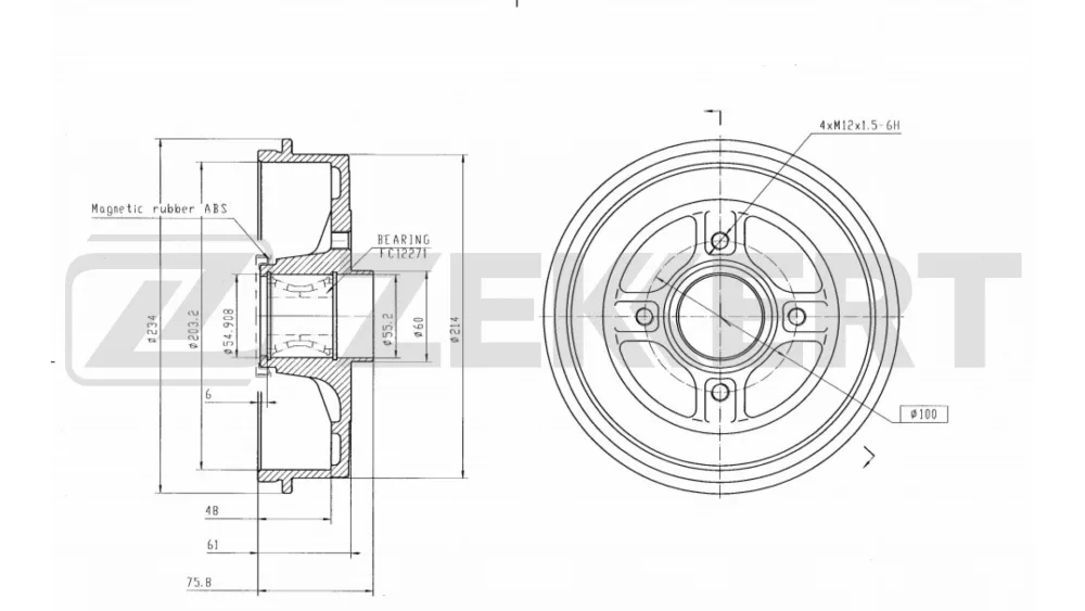 Барабан торм RENAULT LOGAN II/SANDERO II/LADA X-RAY ZEKKERT (+ подш)