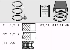Кольца поршневые FORD FOCUS II/MAZDA 3/6 2.0/2.3 TPR STD (1.2x1.2x2.5x87.5mm)