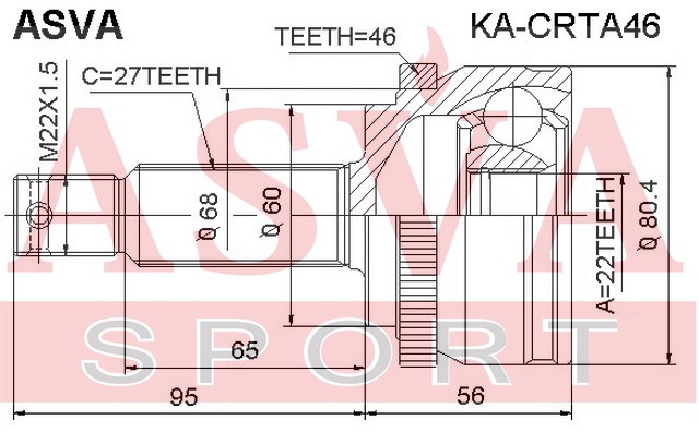 ШРУС KIA CERATO II 08-/HYUNDAI I30 07- наружн PATRON (27x60x22x46z)