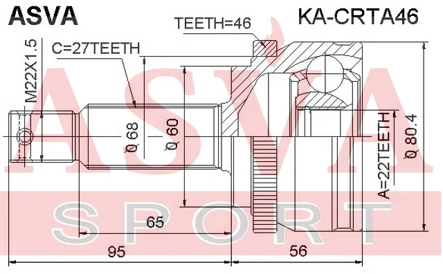 ШРУС KIA CERATO II 08-/HYUNDAI I30 07- наружн PATRON (27x60x22x46z)