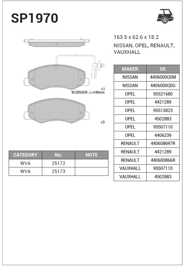 Колодки торм OPEL MOVANO 2010-/RENAULT MASTER 2010- задн SANGSIN GDB1885