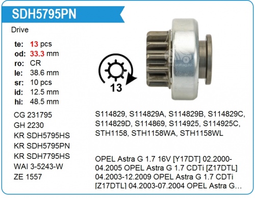 Бендикс стартера GM 1.7D TESLA