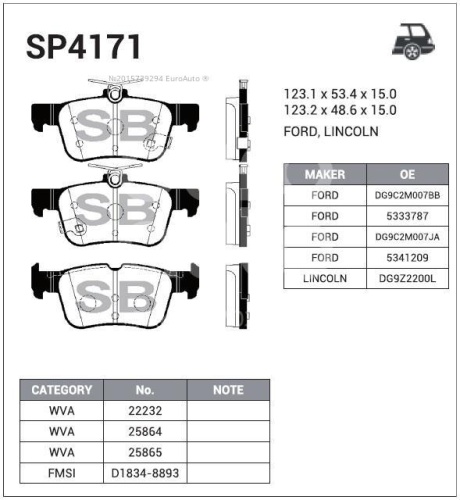 Колодки торм FORD MONDEO IV 14- зад SANGSIN GDB2115