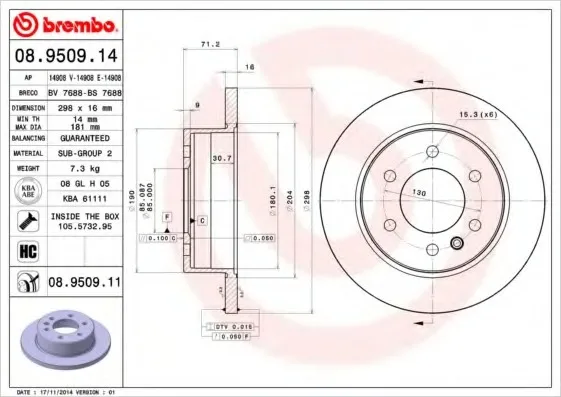 Диск торм MB SPRINTER/VW CRAFTER задн BREMBO DF4823S=BG4033