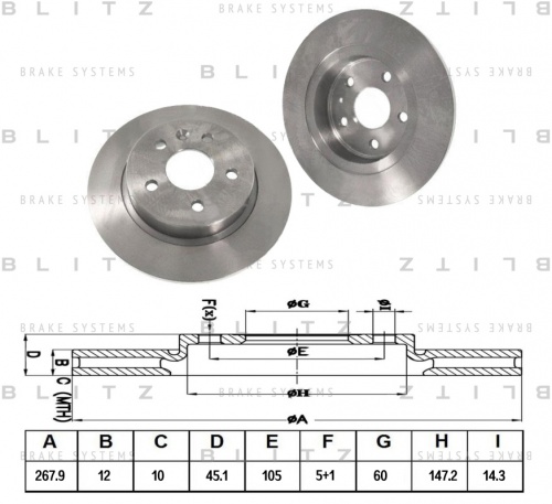 Диск торм OPEL ASTRA J/CHEVROLET CRUZE 15" зад BLITZ DF6340=0986479645 (266x12)