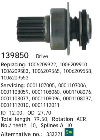 Бендикс стартера VW MM 139850