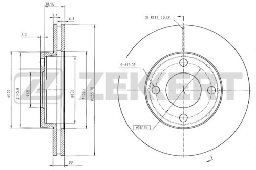 Диск торм AUDI 80 87-90 пер вент ZEKKERT DF1530