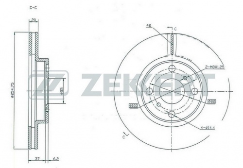 Диск торм GEELY MK/TOYOTA YARIS пер ZEKKERT DF4163