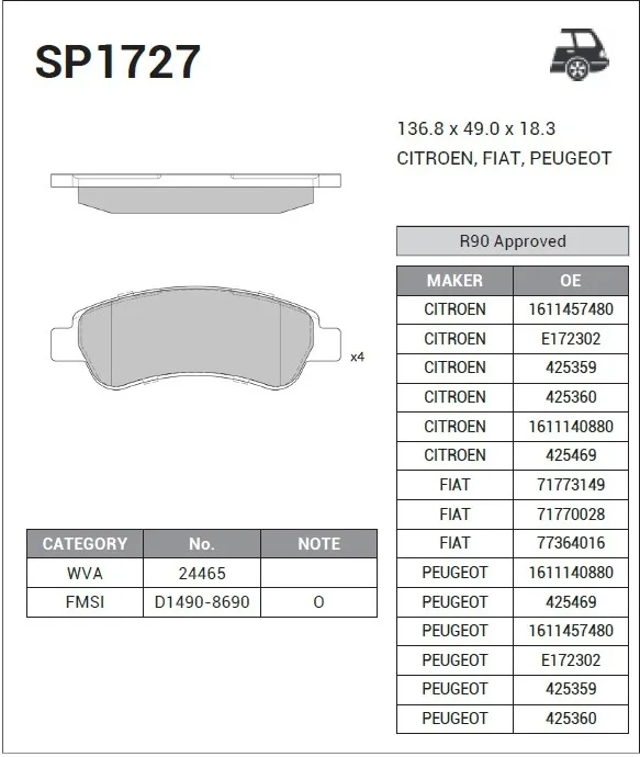 Колодки торм FIAT DUCATO 06- зад диск SANGSIN GDB1682=2123800 (+PFK413)