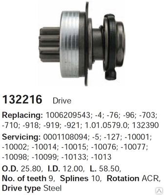 Бендикс стартера BOSCH ZN0579=132216