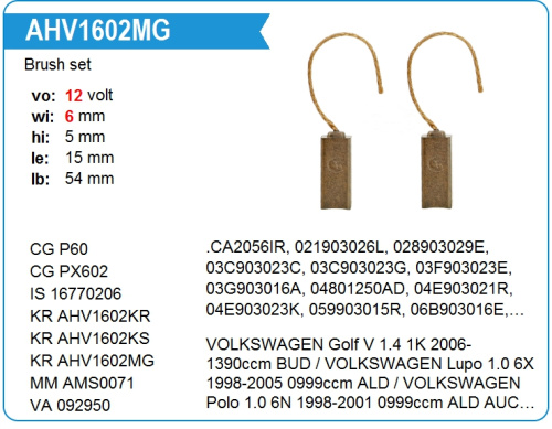 Детали генератора Щетки генератора (5x6x15-ПАРА) KRAUF (для VALEO)