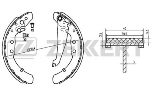 Колодки торм VW PASSAT 89-95 зад бараб ZEKKERT (230x40) GS8544