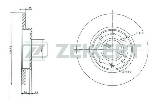 Диск торм PEUGEOT 206 пер ZEKKERT