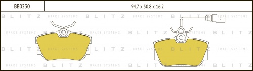 Колодки торм VW T4 96-03 зад 15" BLITZ GDB1369 (с датчиком/+PFK427)