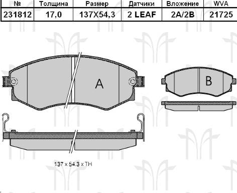 Колодки торм HYUNDAI SONATA 94- пер RH GDB3283=GDB895=231812=GDB3211