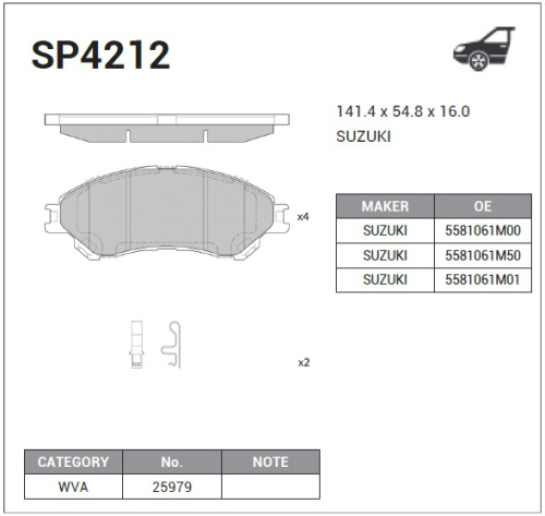 Колодки торм SUZUKI SX4/VITARA 13- пер SANGSIN GDB3633