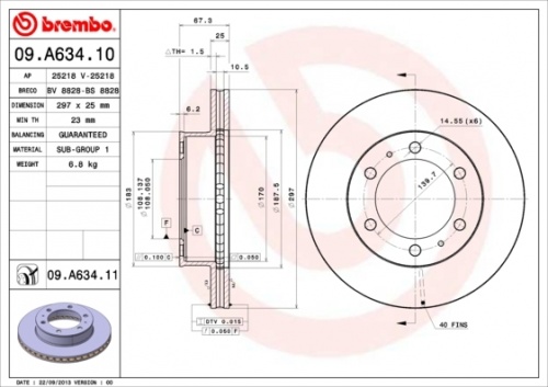 Диск торм TOYOTA HILUX 06- пер BREMBO DF4917