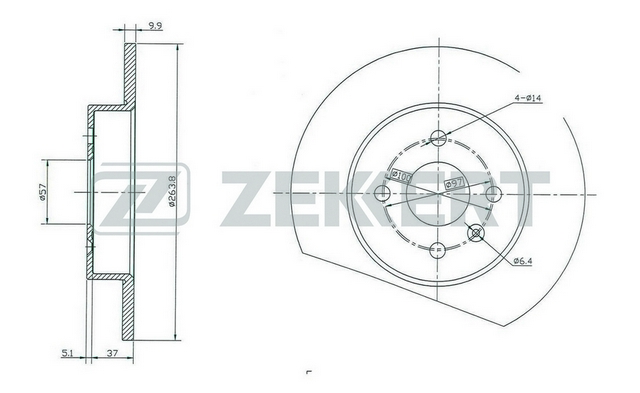 Диск торм OPEL ASTRA G/H/MERIVA A зад ZEKKERT DF4344 (4болта)