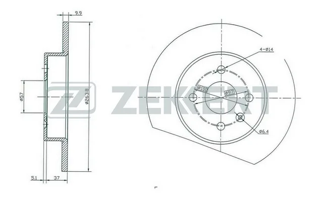 Диск торм OPEL ASTRA G/H/MERIVA A зад ZEKKERT DF4344 (4болта)