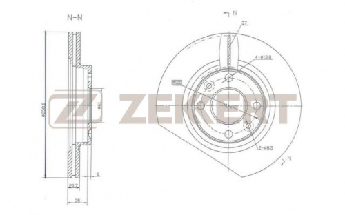 Диск торм RENAULT LOGAN/LADA LARGUS 8V пер вент ZEKKERT (259x20.6) DF2586=614410