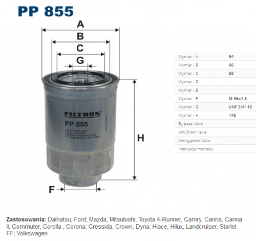 Фильтр топл TOYOTA/MITSUBISHI FILTRON WK828=WK828x