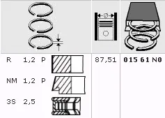Кольца поршневые FORD FOCUS II/MAZDA 3/6 2.0/2.3 TPR STD (1.2x1.2x2.5x87.5mm)