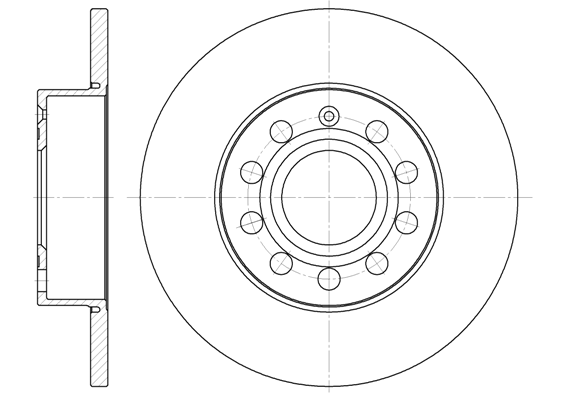 Диск торм VW Caddy III 1.4-2.0/TDI/16V/SDI 03/04->/Jetta III 1.6-2.0/TDI/FSI/16V 08/05-> задн RH DF4271