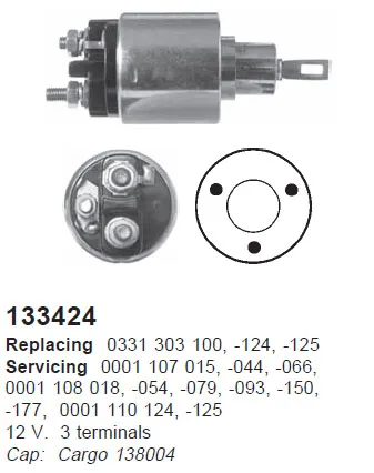Реле втягивающее OPEL 3 отверстия CARGO 133424=ZM775