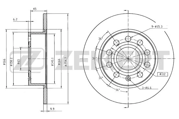 Диск торм VAG G5/G6/JETTA/OCTAVIA A5 зад ZEKKERT (253x10)