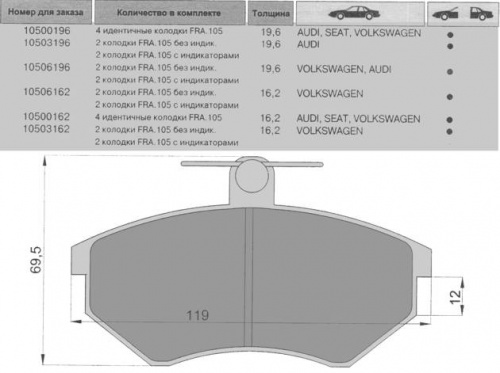 Колодки торм VW PASSAT B3 пер вент REMSA GDB826