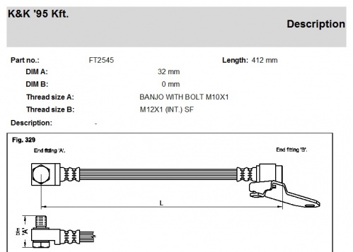 Шланг торм FORD TRANSIT 00-06 пер прав K&K 8525140=1987481047
