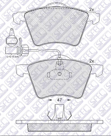 Колодки торм VW T4 96-03 2.5 пер 15" SFEC GDB1460 (с датчиком)
