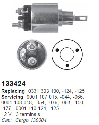 Реле втягивающее OPEL 3 отверстия CARGO 133424=ZM775