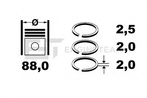 Кольца поршневые MB om646 GOETZE (1цил) (88mm/2.5x2x2)