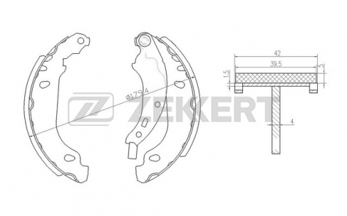 Колодки торм RENAULT LOGAN/SYMBOL зад бараб ZEKKERT (180x42) (BOSCH) GS8669=407400