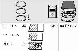Кольца поршневые VW 1.6-1.8 KS +0.50 (1цил/81.5mm/1.5x1.75x3)
