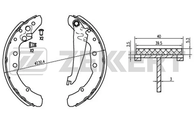 Колодки торм VW PASSAT 89-95 зад бараб ZEKKERT (230x40) GS8544