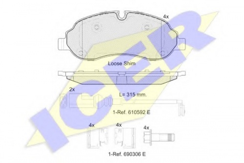 Колодки торм FORD TRANSIT 14- пер ICER (спарка)
