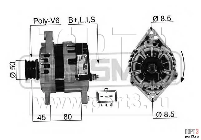 Генератор CHEVROLET LANOS/LACETTI/NUBIRA/REZZO 85A (под ручейковый 6PK/фишка квадрат на 3конт)