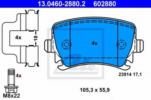 Колодки торм VAG A3/GOLF V/PASSAT B6/TOURAN зад ATE GDB1622 (+1987474314)