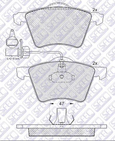 Колодки торм VW T4 96-03 2.5 пер 15" SFEC GDB1460 (с датчиком)