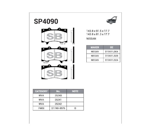 Колодки торм NISSAN PATROL 10- пер SANGSIN GDB3560