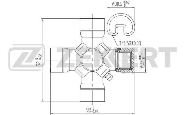 Крестовина кардана 27x92 ZEKKERT (BT-50/RANGER/PATHFINDER зад)