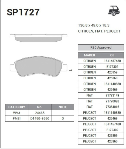 Колодки торм FIAT DUCATO 06- зад диск SANGSIN GDB1682=2123800 (+PFK413)