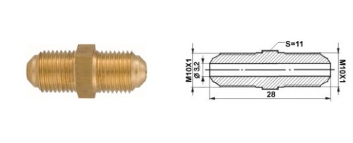 Штуцер трубки 5mm M10xM10 переходник наружн резьба