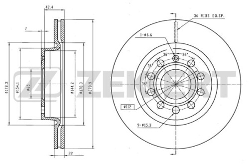 Диск торм VAG G5/G6/JETTA/OCTAVIA A5 пер ZEKKERT DF4294 (280x22)