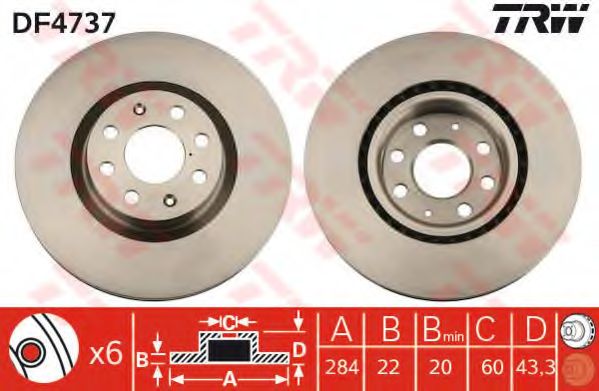 Диск торм OPEL CORSA D/PUNTO пер TRW DF4737 (284x22)