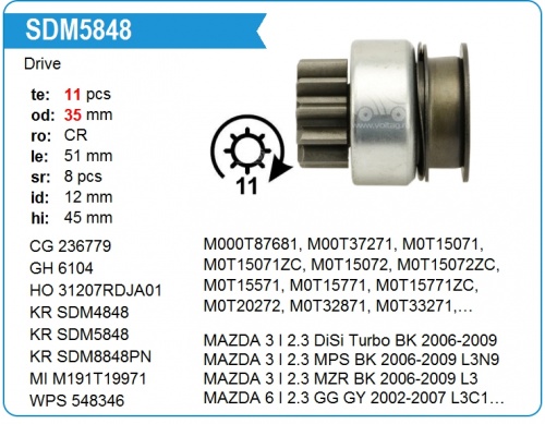 Бендикс стартера Mazda 3 (BK)/6 (GG)/ CX-7 (ER)/MPV II (LW) KRAUF